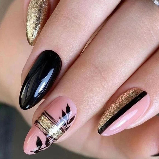 Ceremonial Medium Oval Black Spring Press On Nails