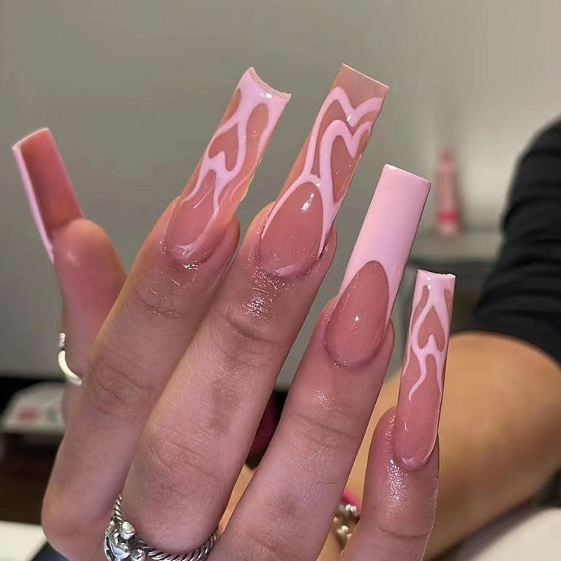 Take A Trip Long Square Pink Bold Press On Nails