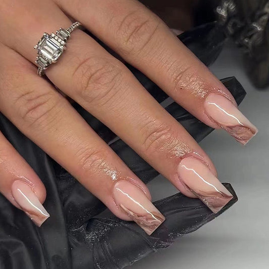 Grand Reveal Medium Square Beige Marble Press On Nails