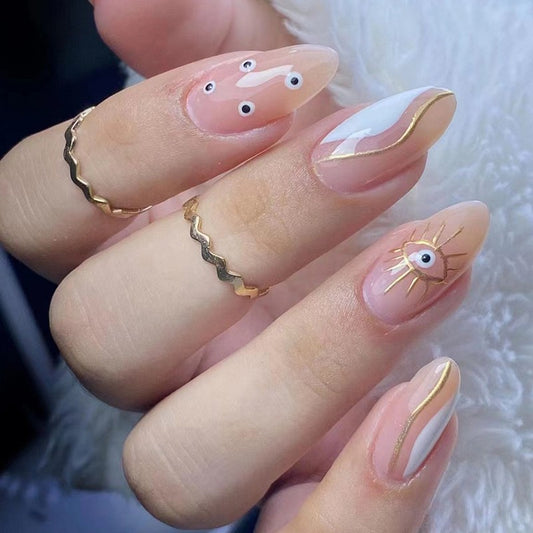 Want More Medium Oval Gold Abstract Press On Nails