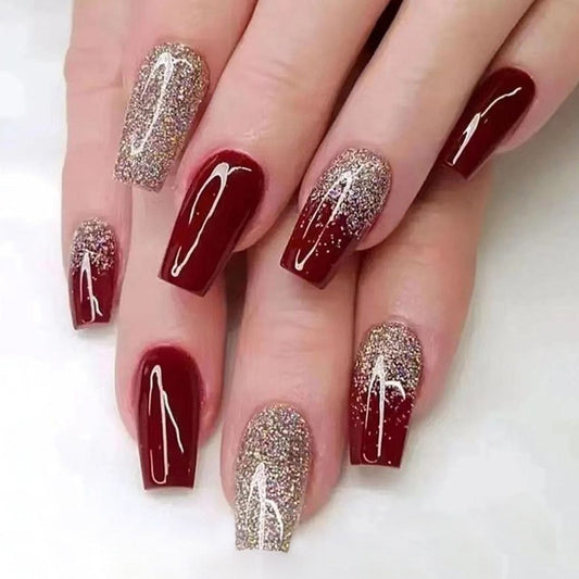 Always There Medium Coffin Red Glossy Press On Nails