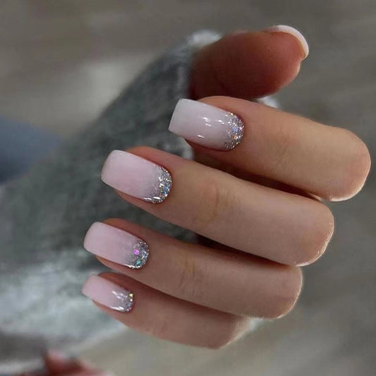 Want To Go Short Square Pink Glitter Press On Nails