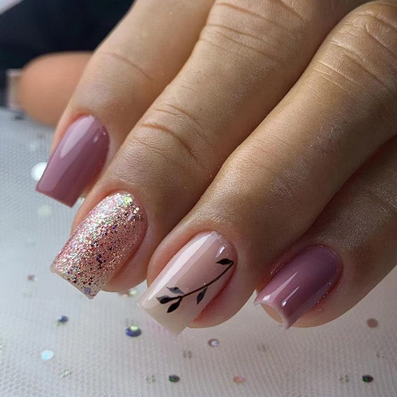 Teased It Short Square Pink Glitter Press On Nails
