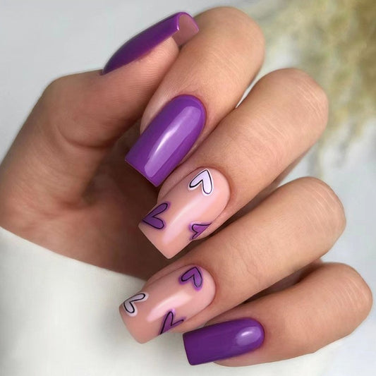 Hey Mom Medium Square Purple Hearts Press On Nails