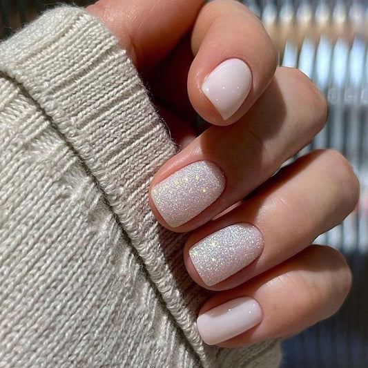 Nantucket Short Square Pink Glitter Press On Nails