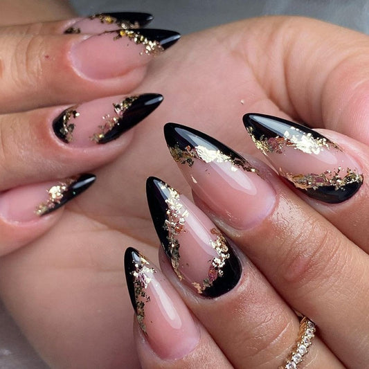 Go Your Way Medium Almond Black Glitter Press On Nails