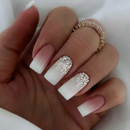 No Complaints Medium Square White Glitter Press On Nails