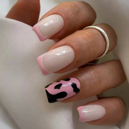 Promise Medium Square Pink Animal Pattern Press On Nails