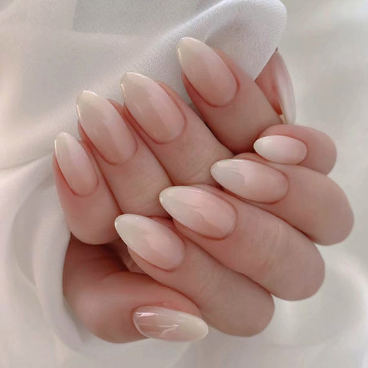 Walk The Runway Medium Almond White Glossy Press On Nails