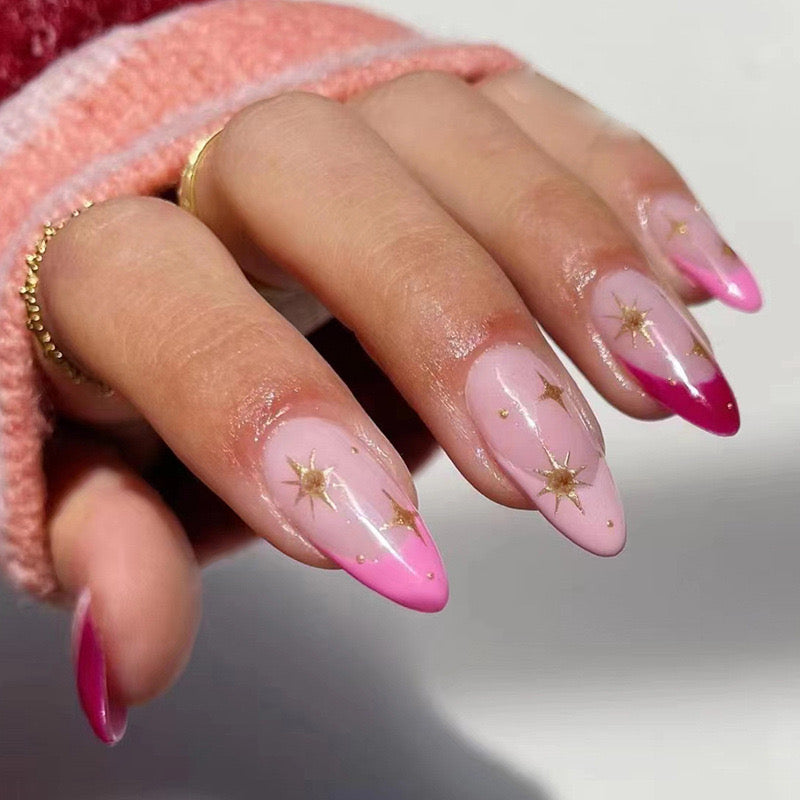 Sun Goddess Medium Almond Pink French Tips Press On Nails