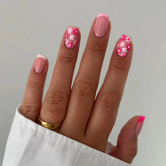 The Lesson Short Square Pink Floral Press On Nails