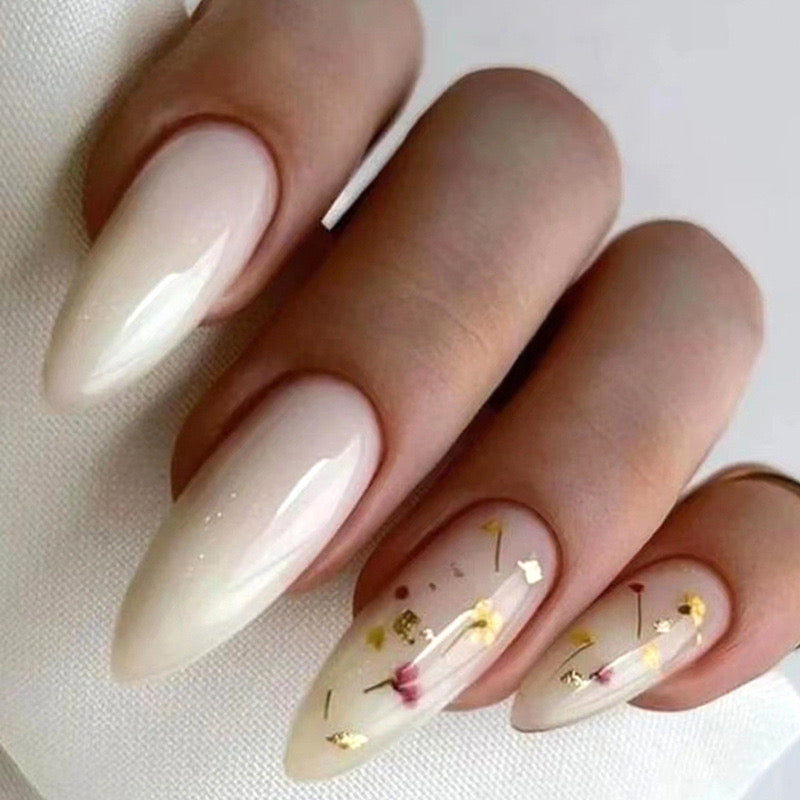 Get Some Air Long Stiletto White Floral Press On Nails