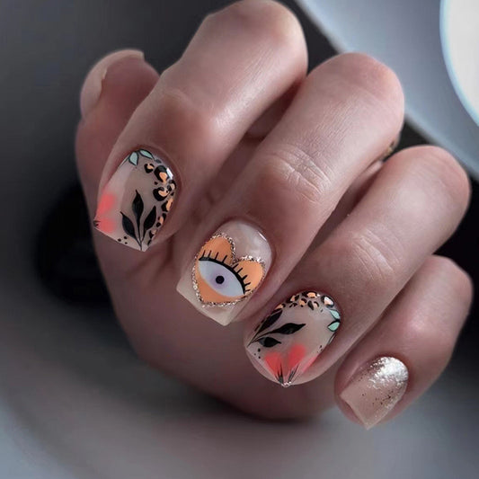 Packed House Short Square Multicolor Cartoon Press On Nails