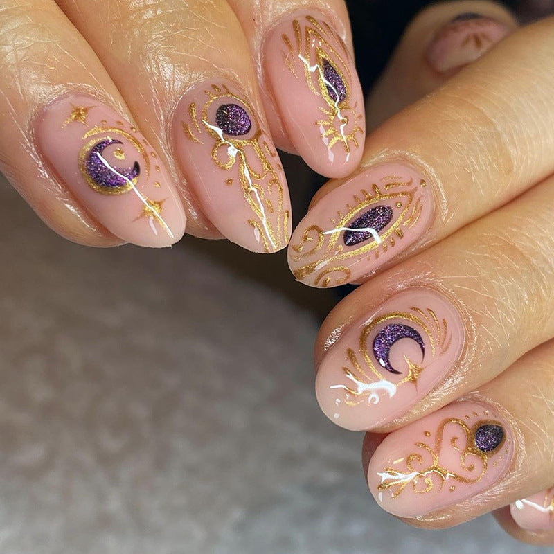 Brighten It Up Medium Oval Gold Astrology Press On Nails