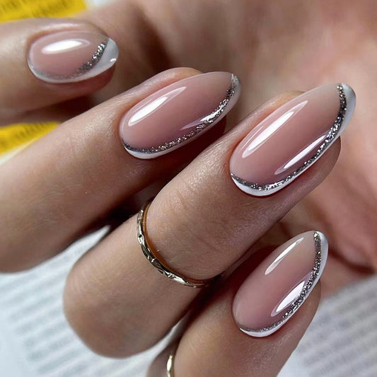 Spruced Up Medium Oval Beige Glossy Press On Nails