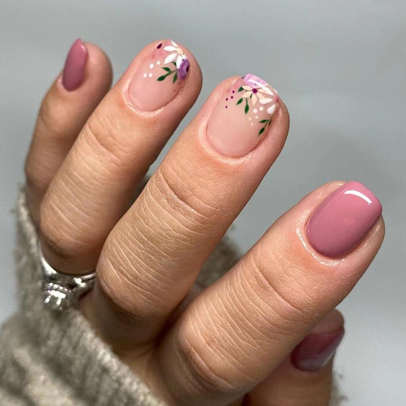 Royal Botanical Garden Short Squoval Pink Floral Press On Nails