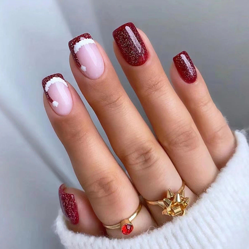 Santa Hat Medium Square Red Winter Press On Nails