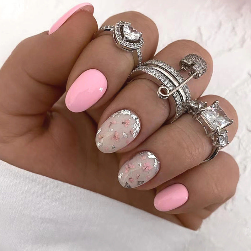 Countryside Short Round Pink Floral Press On Nails