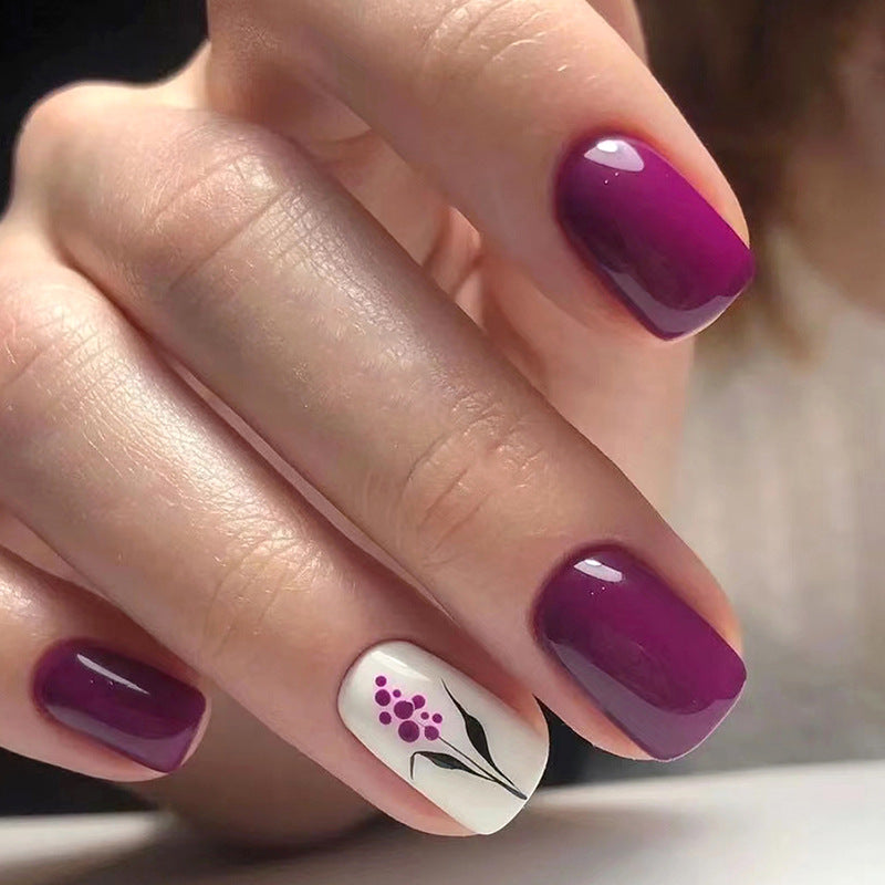 Backhand Short Square Purple Everyday Press On Nails