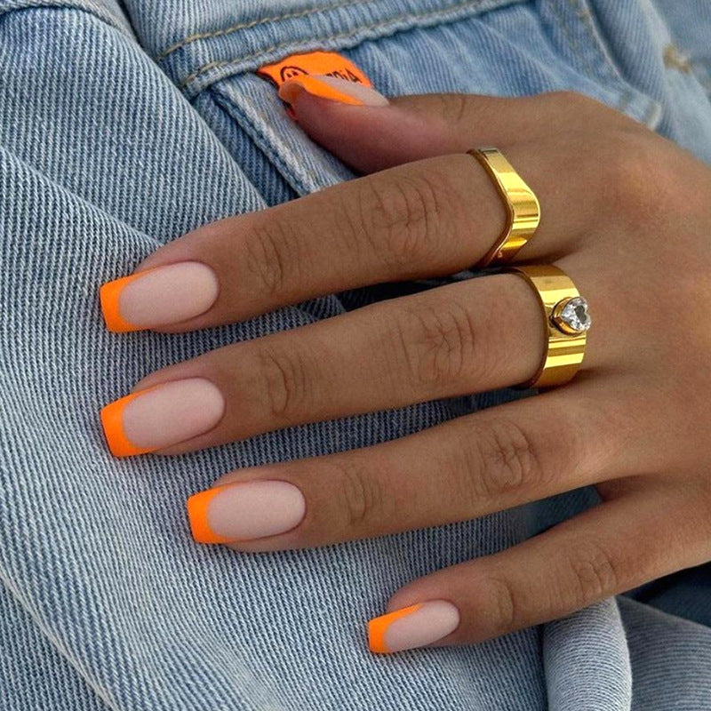 Carve It Out Medium Square Orange French Tips Press On Nails