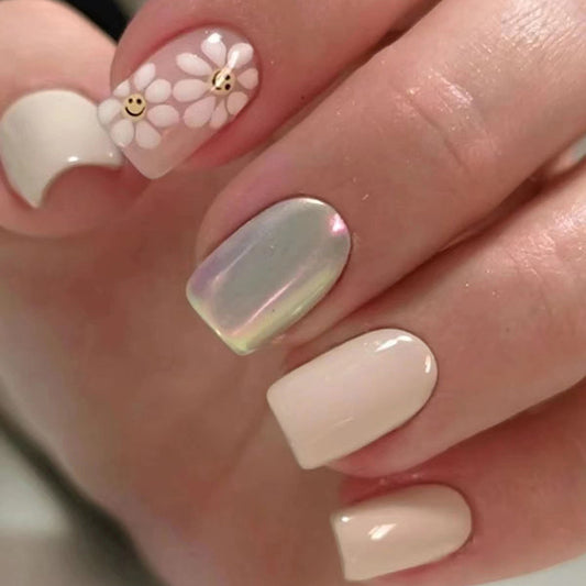 Established Short Square Beige Everyday Press On Nails