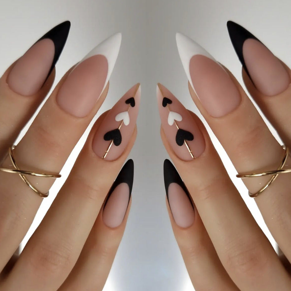 To See Medium Stiletto Black Hearts Press On Nails