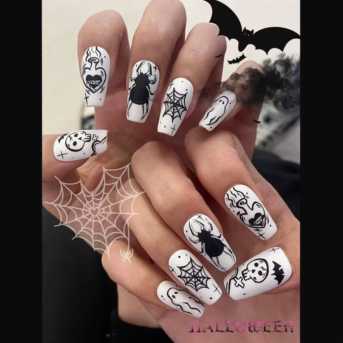 Potions Class Medium Coffin White Halloween Press On Nails