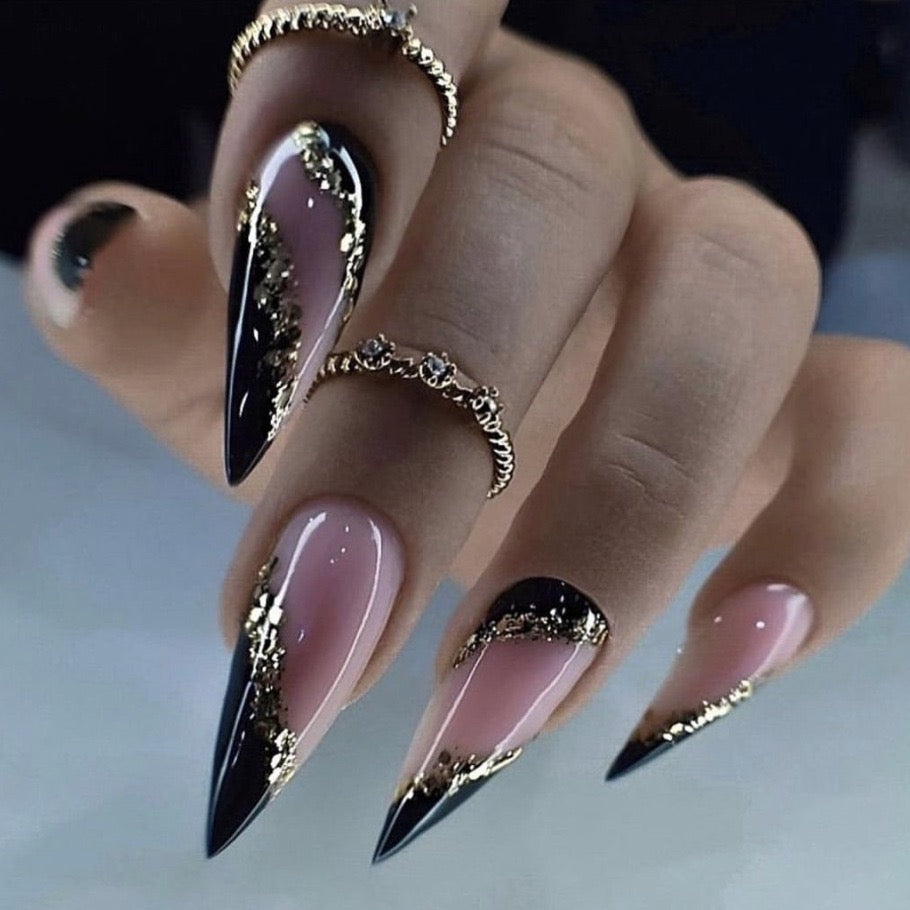 Execution Long Stiletto Black Glam Press On Nails