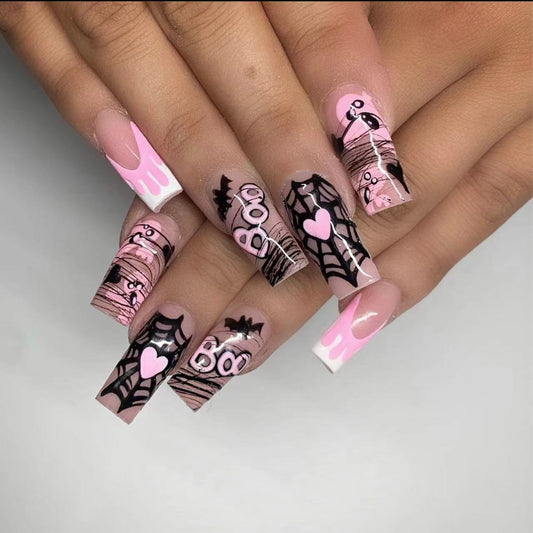 A Quick Scare Long Square Pink Halloween Press On Nails