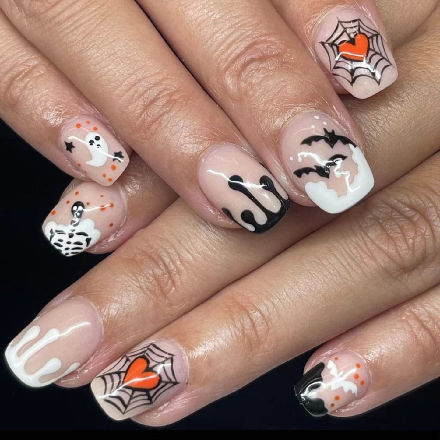 Running In The Cemetery Short Squoval White Halloween Press On Nails