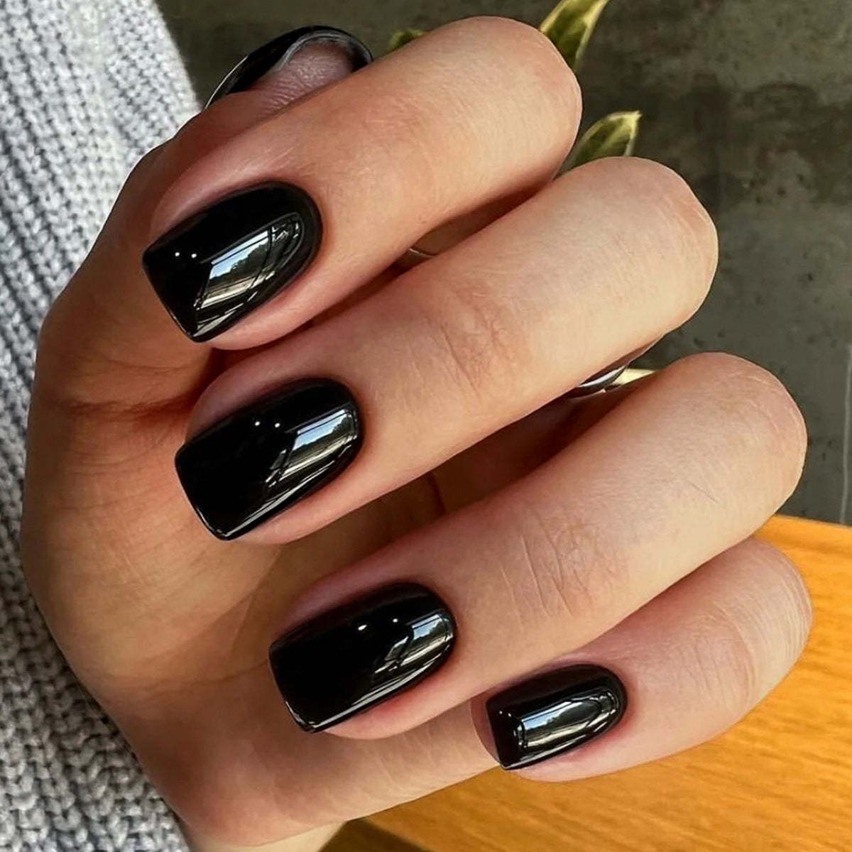 Mysterious Nights Short Square Glossy Black Press On Nail Set