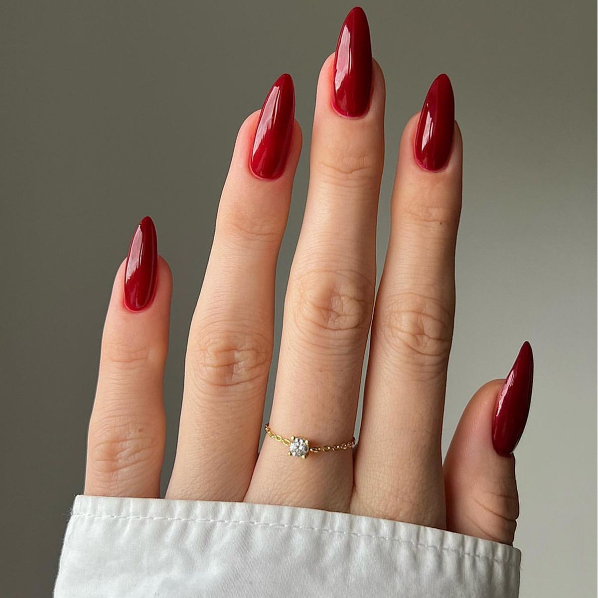 Velvet Romance Long Almond Deep Red Press On Nail Set with High Shine Finish