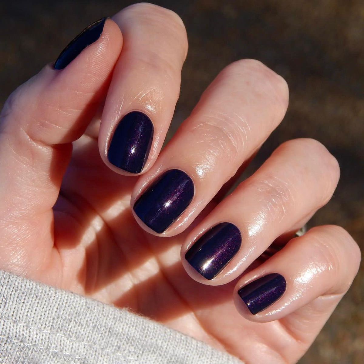 Midnight Shimmer Short Squoval Deep Purple Press-On Nails with Iridescent Glaze