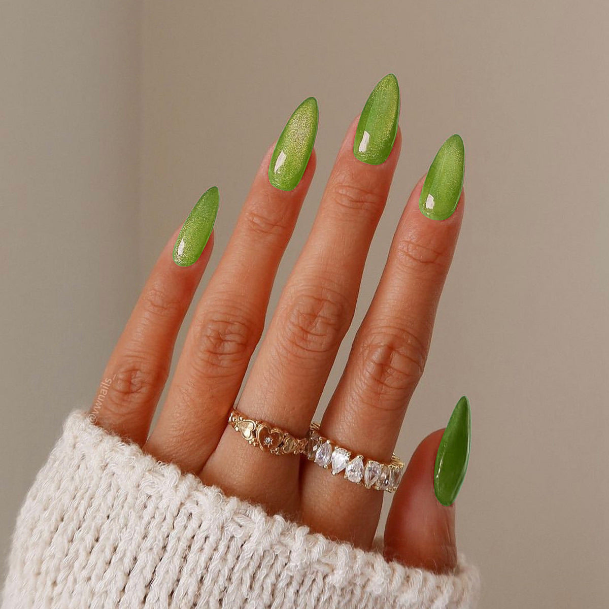 Spring Fling Long Almond Vibrant Green with Shimmer Press On Nail Set