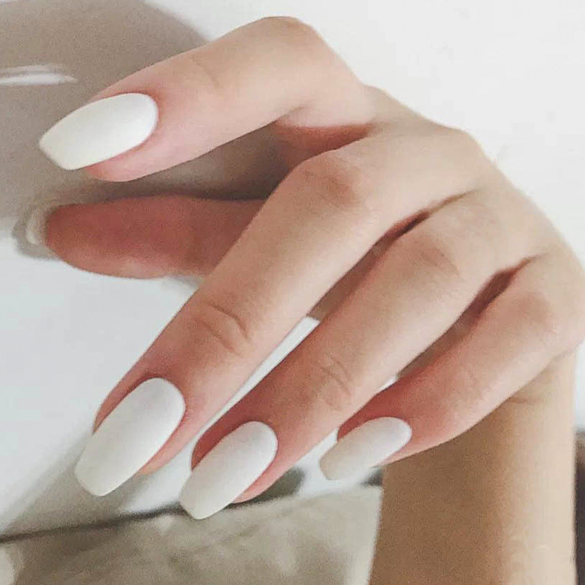 Ocean Serenity Long Coffin Matte White Press On Nail Set with Seamless Fit Design