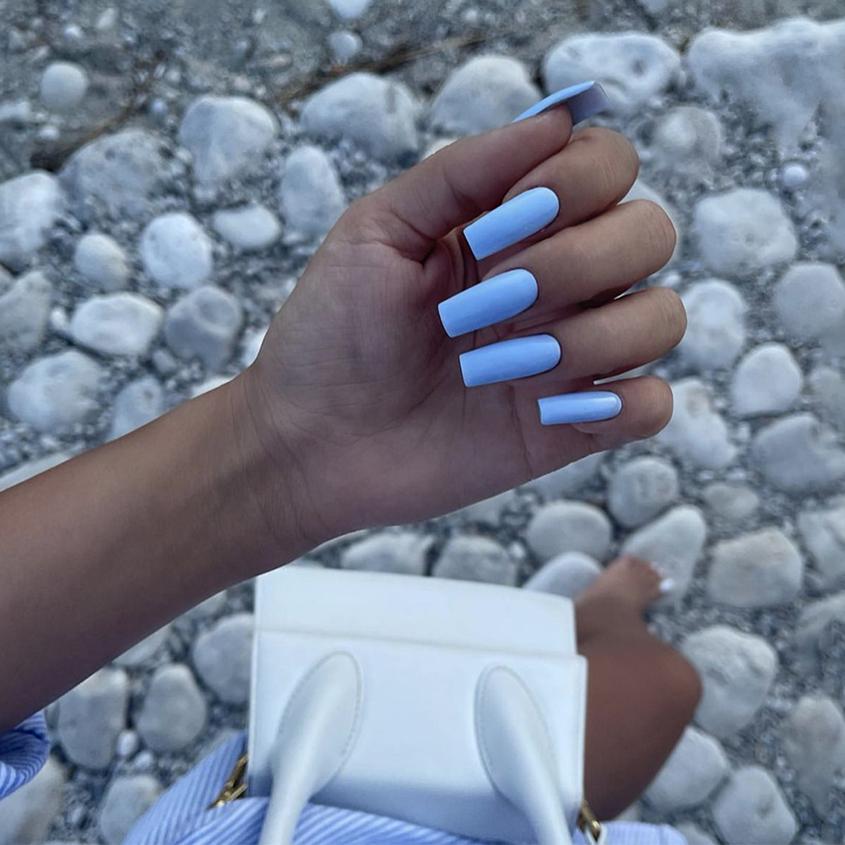 Serenity Skies Long Square Matte Sky Blue Press On Nail Set