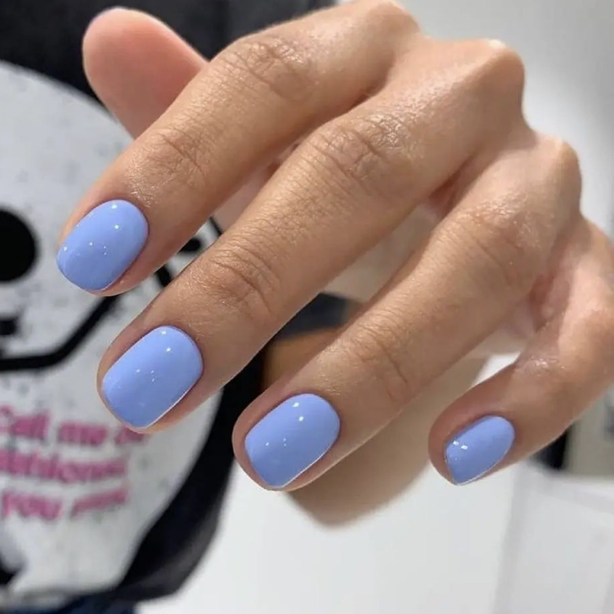 Serene Skies Short Squoval Sky Blue Press On Nails with Subtle Sparkle