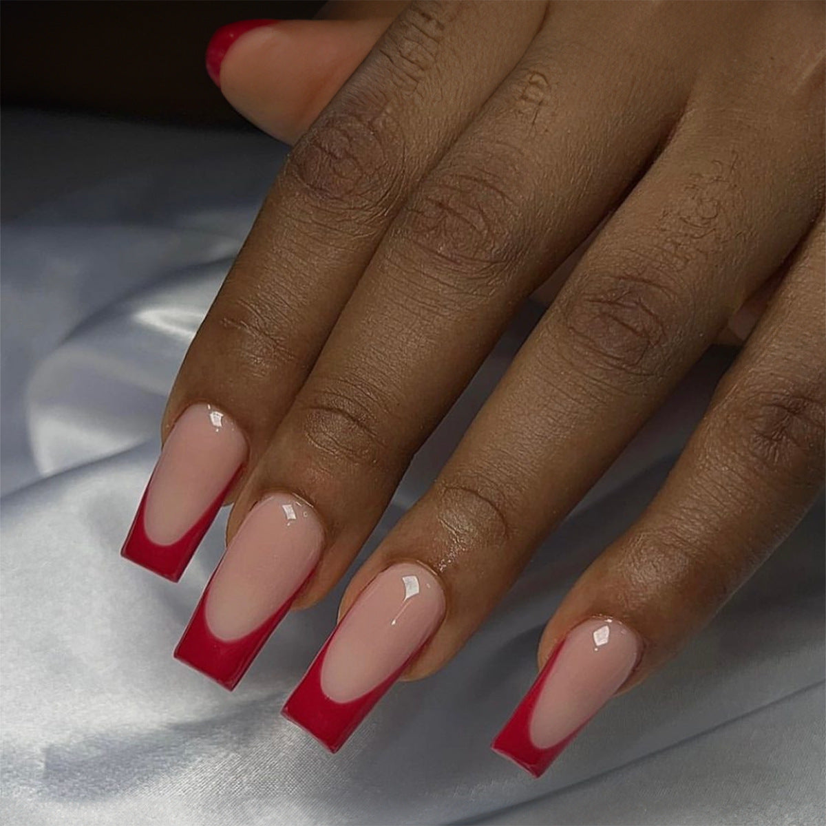 Red Carpet Ready Long Square Beige to Red Ombre Press On Nail Set