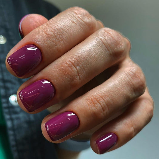 Rich Short Square Deep Plum Press-On Nails with High-Gloss Finish