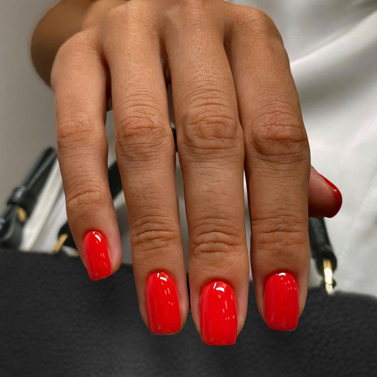 Valentine's Day Romance Short Square Vibrant Red Press-On Nail Set with High Gloss Finish