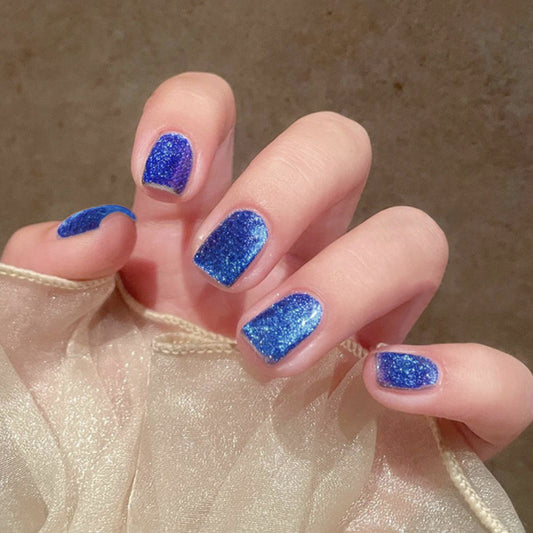 Starry Sapphire Medium Square Royal Blue Glitter Press On Nails with High Shine Finish