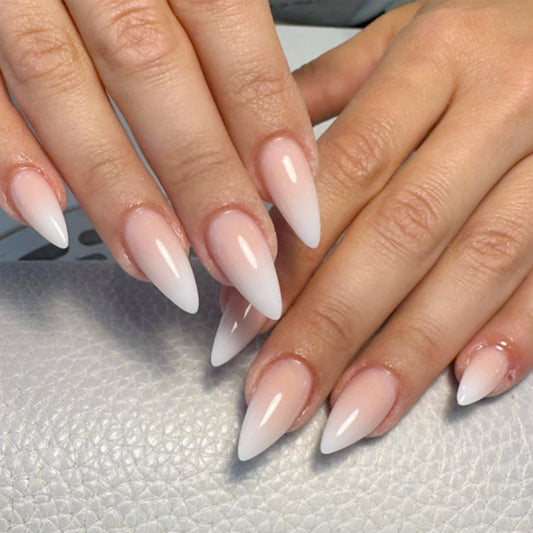 Timeless Elegance Short Stiletto Press-On Nail Set in Soft Pink with Glossy Ombre Finish