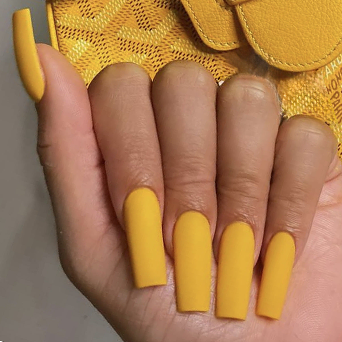 Sunny Delight Extra Long Coffin Matte Canary Yellow Press On Nails