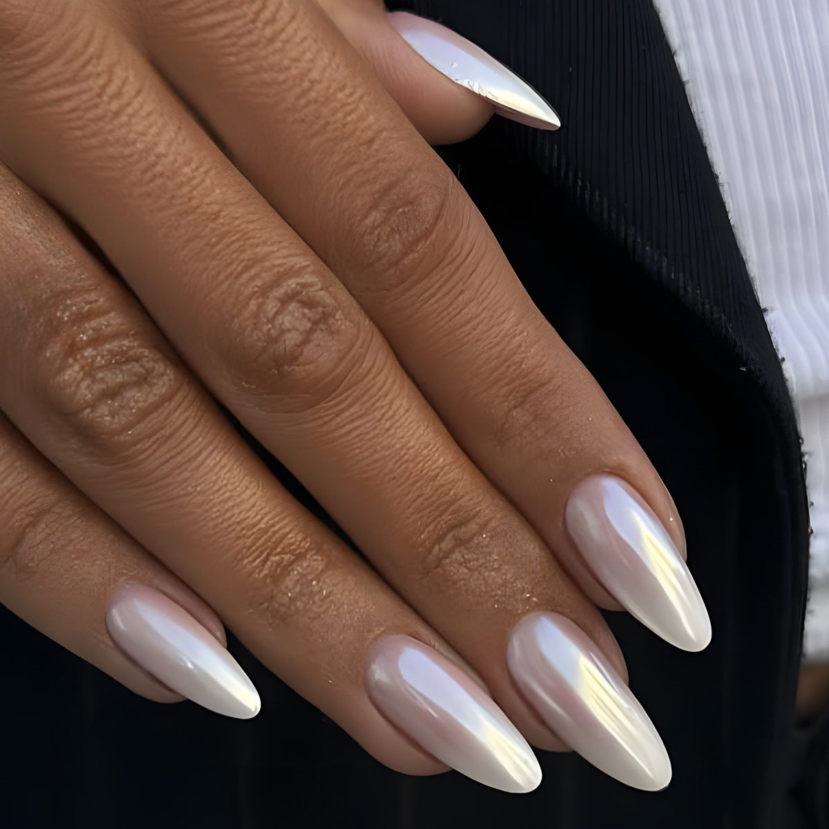 Sophisticated Pearl Extra Long Stiletto White Press On Nail Set with Iridescent Sheen