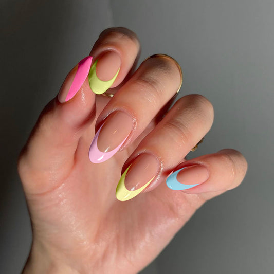 Spring Fling Medium Almond Pastel French Tip Press On Nail Set with Colorful Accents