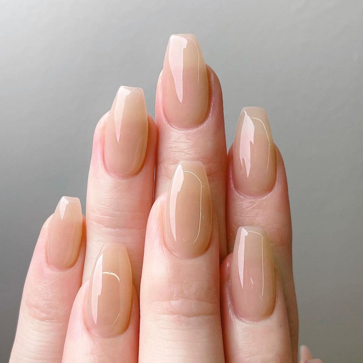 Natural Elegance Short Coffin Beige Press On Nails with Glossy Finish