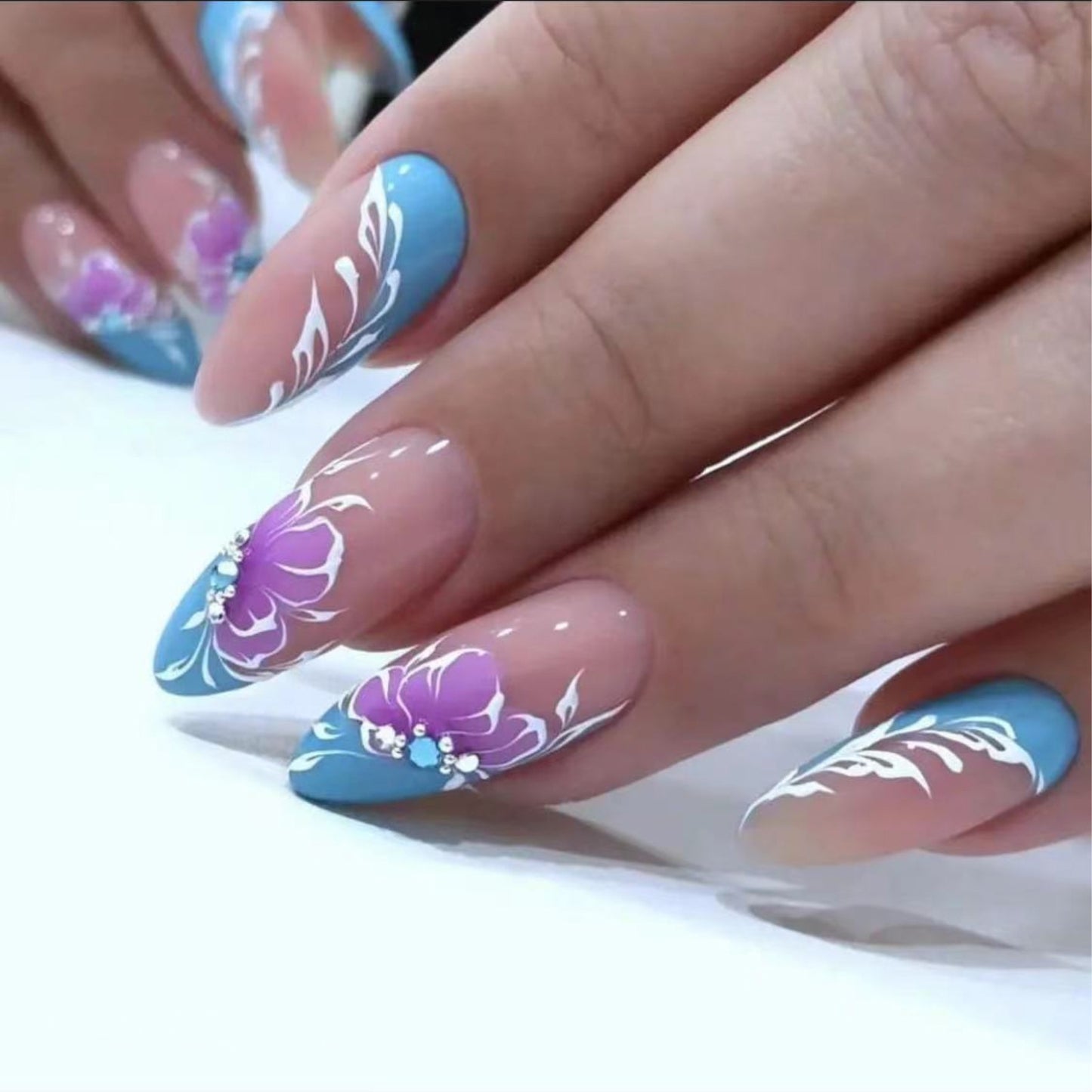 Possibility Medium Oval Blue Vacation Press On Nails