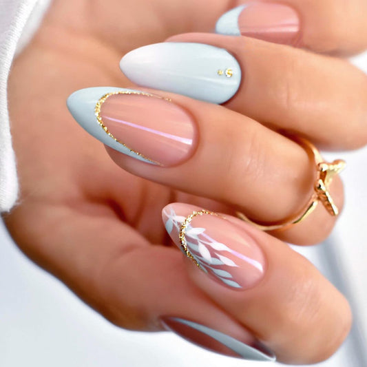 Sweet Princess Medium Almond Blue Everyday Press On Nails