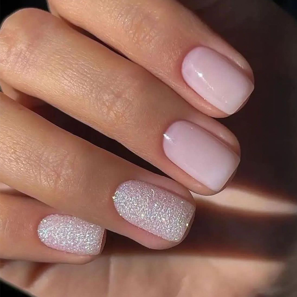 Barbie Day Short Square Pink Glitter Press On Nails