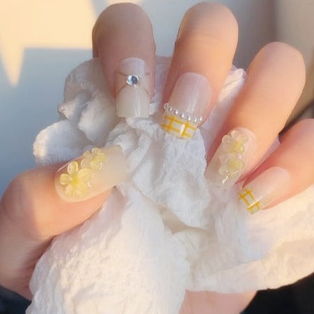 Sweet and Sour Long Square Yellow Jelly Press On Nails